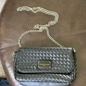 Christian Lacroix Paris purse black weave faux leather wchain strap crossbody